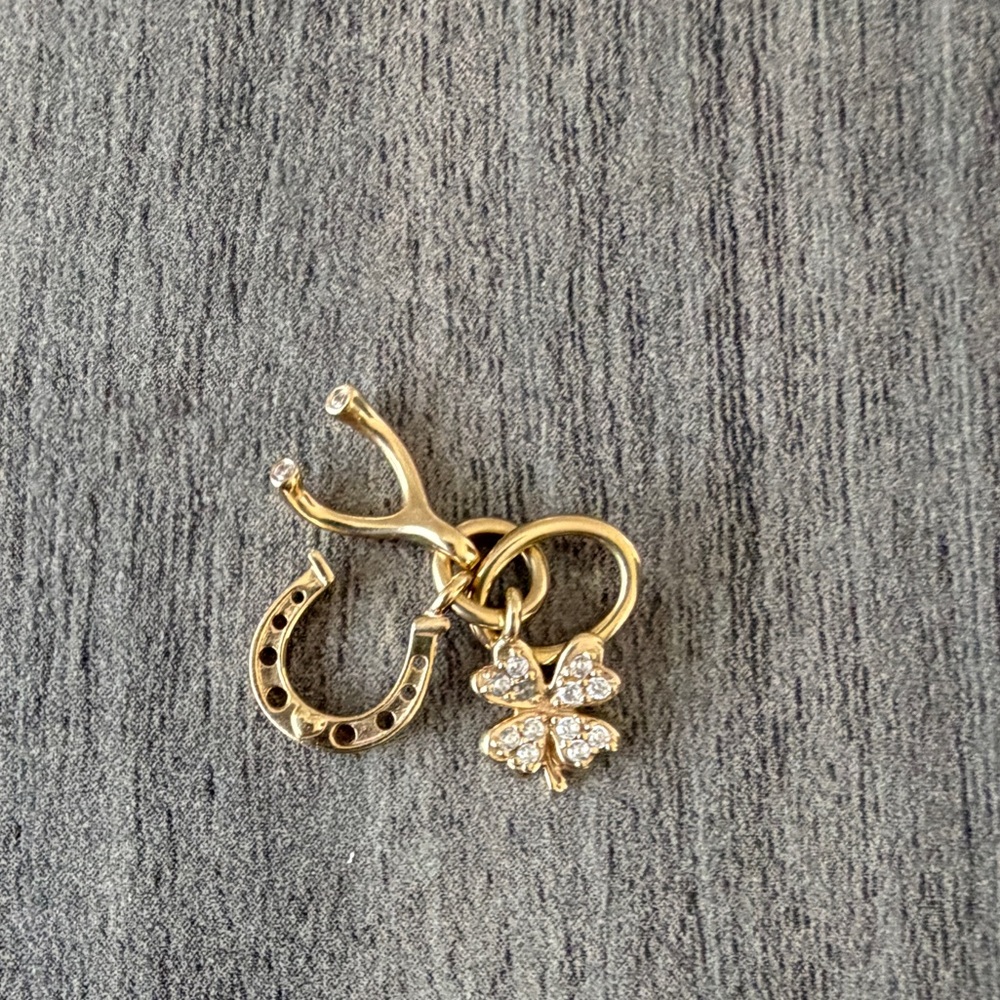 Pandora Lucky Clover, Wishbone & Horseshoe Dangle Charm